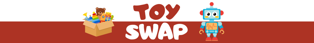 header stating: "toy swap" with image of cartoon robot and box of toys